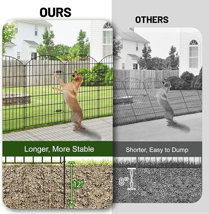 FOREHOGAR Metal Garden Fence with Gate 48in (H) x 20.3ft (L), 1 Gate+ 7 Panels Dog Fences Border Fence Animal Barrier, No Dig Garden Fencing for Yard Flower Bed Lawn Patio Outdoor, ECG4808G, Black