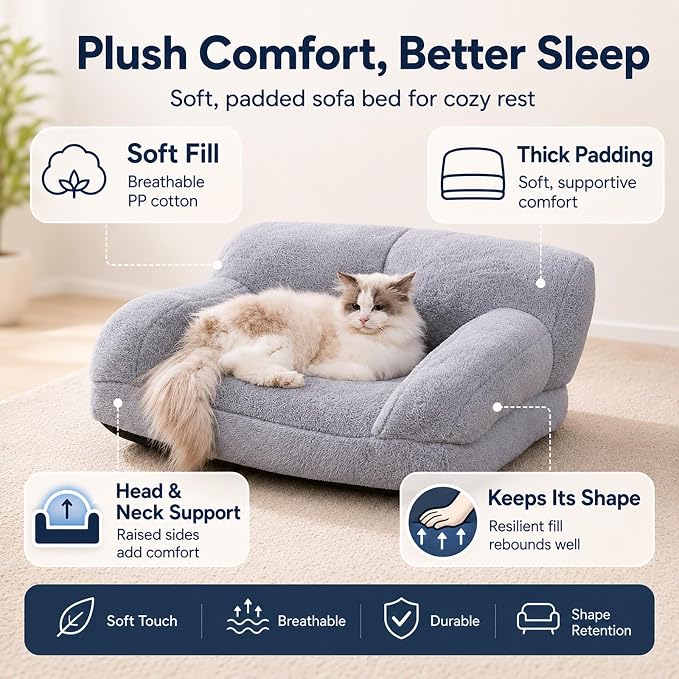 Pink Cat Couch Bed, Washable Plush Sofa for Cats and Small Dogs(26.0 x 18.9 x 13.0 inches)