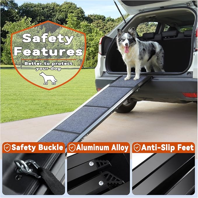 71" Long Dog Ramp for Car, Foldable Pet Dog Ramps for Large Dogs for Truck | Foldable 17" Wide Portable Dogs Ramp for Truck, Non-Slip Ramp for Dogs to Get in Car, Pet Ramp for Large Dogs Up to 150LBS