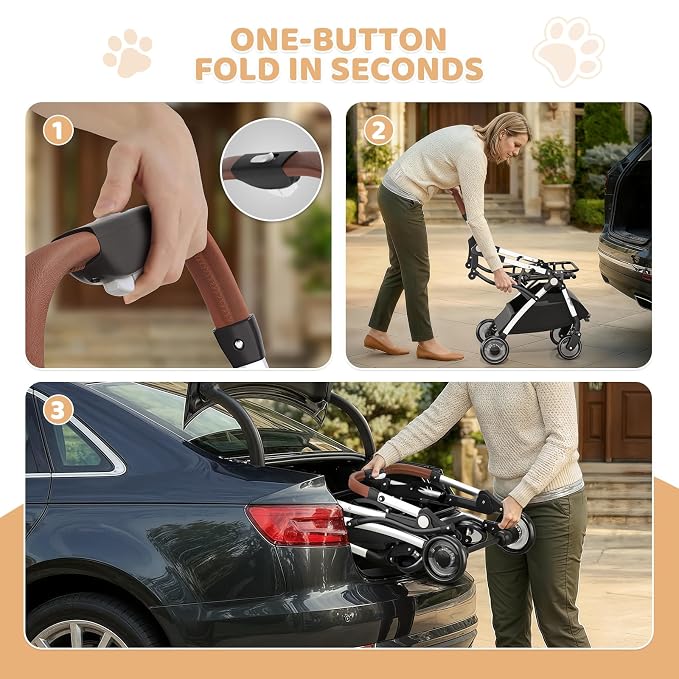 Magshion Dog Stroller w/Detachable Carrier for Small/Medium Dogs&Cats | Clear PC Dome Pet Stroller Up to 33 lbs, Lightweight Foldable Pet Cart, PU Wheels, Storage Basket & Cup Holder