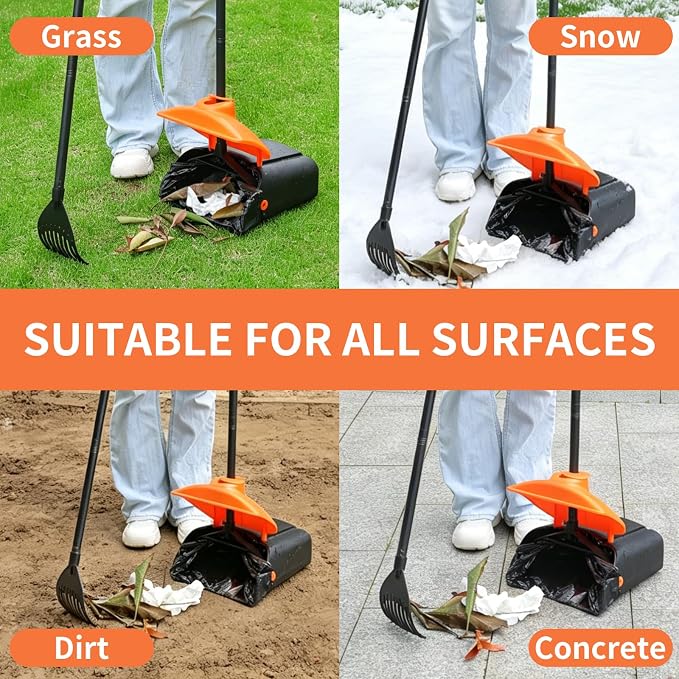 ienjoyed 40" Tall Dog Pooper Scooper with 100 Bags Attachment, Large Capacity Swivel Bin and Rake Metal Pole, Long Handle Pooper Scooper for Large Dogs, Dog Poop Scoop for Yard (Orange)