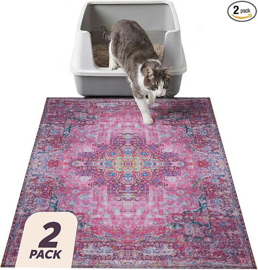 Lovewag Cat Litter Mat, Litter Box Mat, Mystic Fuchsia, 36x48, 2 Pack | Washable litter mat cover, kitty litter mat & cat mat for litter box, litter trapping mat, prevents tracking, multi-cat