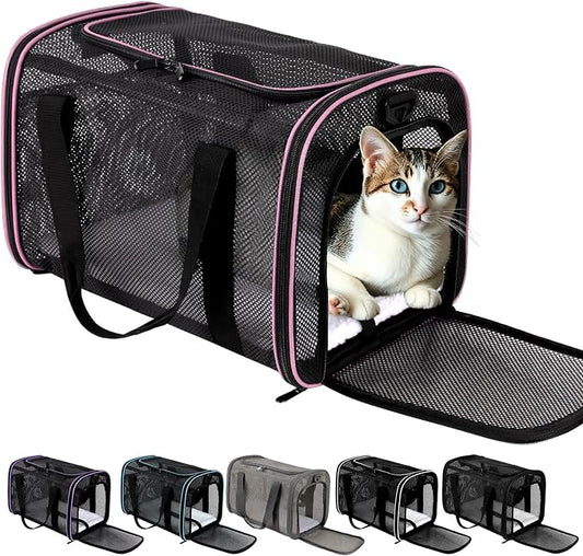Cat Carrier Soft-Sided Dog Pet Carrier Pets Travel Carriers for Big Cats Small Dogs Mesh Puppy Carry Bag,TSA Airline Up to 16 Lbs (Pink, 17 * 11 * 11)