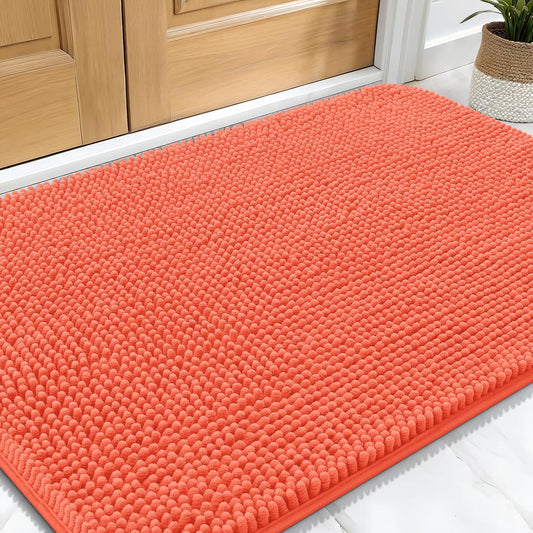 OLANLY Dog Door Mat for Muddy Paws 30x20, Absorbs Moisture and Dirt, Absorbent Non-Slip Washable Doormat, Quick Dry Chenille Mud Mat for Dogs, Entry Indoor Entryway Carpet for Inside Floor, Coral