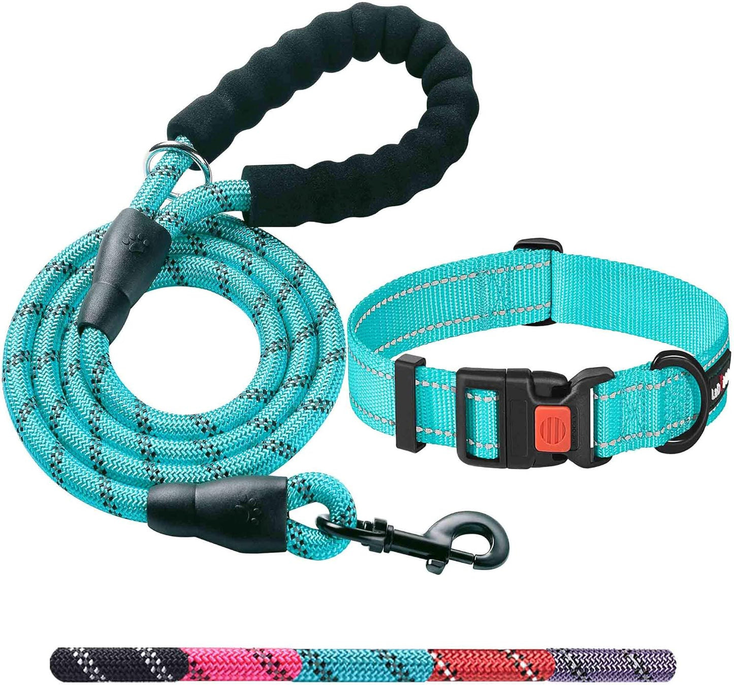 Heavy Duty Dog Leash - Comfortable Padded Handle, 5 ft Long - Dog Leashes for Small Medium Large Dogs (Leash+Collar S Neck 13.5"-16", Blue)