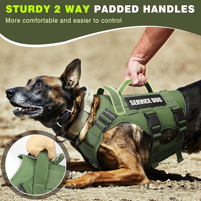 Service Dog Vest Harness for Large Dog, Tactical Working MOLLE Vest with 10 Pet Patches, No Pull Heavy Duty Harness for Training Walking