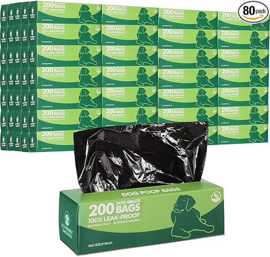 Sherr 80 Rolls of Dog Poop Waste Bags (200 Per Roll) Thick Pet Trash Bag Leak Proof Dog Cleanup for Poop Plastic Pet Waste Station Carrier for Home Park Outdoor Walking Doggie Cat Supplies