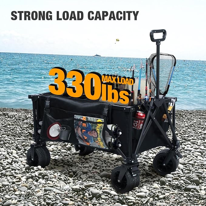 REDCAMP 49" Extended Folding Dog Wagon Cart, 330LBS Capacity Collapsible Utility Cart with Tailgate Rod Holders All-Terrain Wheels for Fishing Shopping Sports Pet Garden