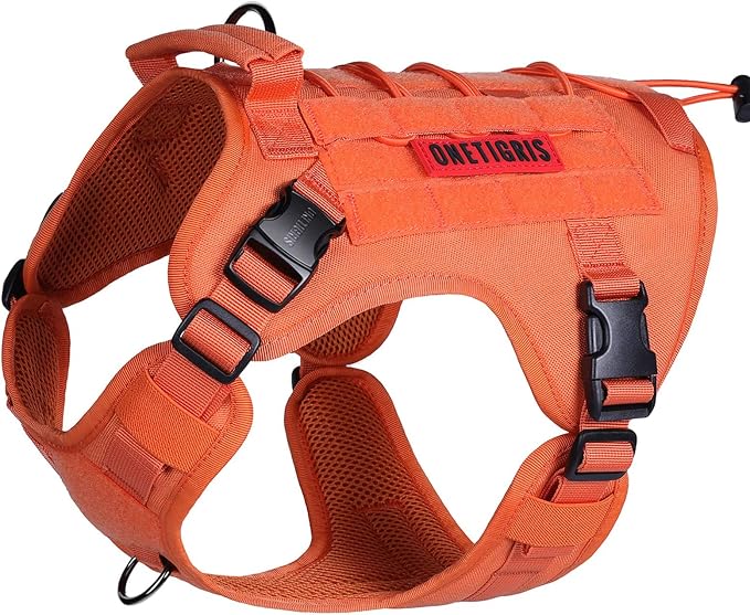 OneTigris Dog Harness Vest with Handle, Military Dog Harness for Large Medium Dogs,FIRE Watcher 2.0 No-Pull Service Dog Vest,Adjustable Dog Vest Harness for Walking Hiking Training(L,Orange)