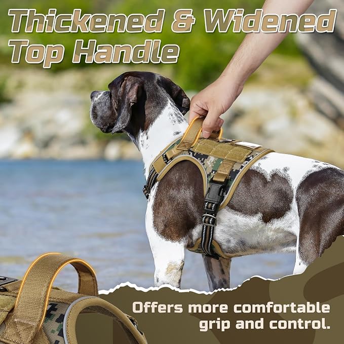 rabbitgoo Tactical Dog Harness for Large, No Pull Military Service Vest | Molle & Handle, Heavy Duty, Adjustable, Reflective Straps, Easy Control for Training Walking, Brown camo, Large