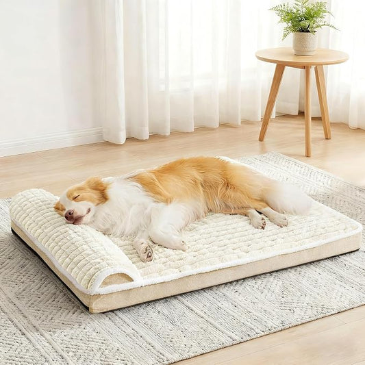 Orthopedic Large Dog Bed Pillow Pet Sofa Bed 56''X40'' Ivory | Egg-Crate Foam Pet Couch Large Sized Dog, Waterproof Removable Washable Cover,Furry Puppy Crate Mat With Nonskid Bottom