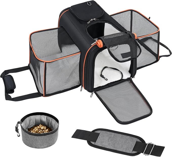 Cat Carrier,Portable Pet Carrier Bag for Cats and Small Dogs,Foldable Soft-Sided and Scratch-Proof mesh Cat Bag Pet Carriers,Airline Approved Pet Carrier,Pet Travel Carrier Up to 15 Lbs,Black