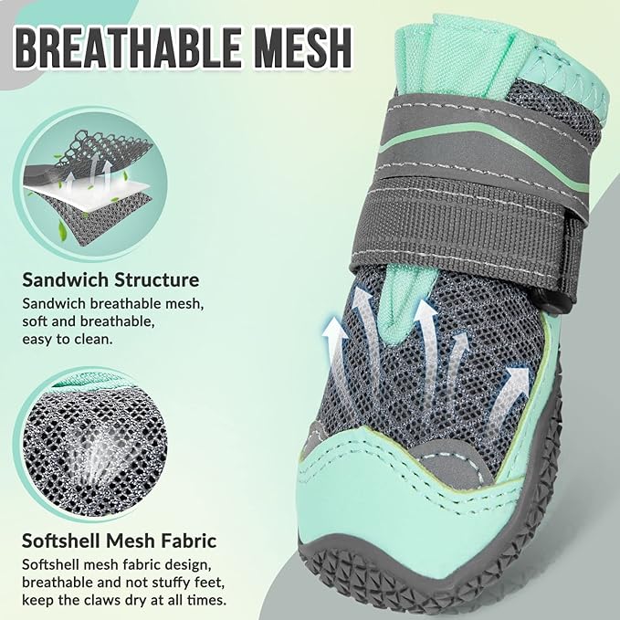 SlowTon Dog Shoes for Large Small Medium Dogs - Breathable Dog Boots for Summer Hot Pavement, Paw Protector for Outdoor Walking Winter Snow, Anti-Slip Rubber Dog Booties for Hardwood Floor (GR 0)