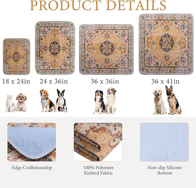 Homimp Washable Pee Pads for Dogs, 2 Pack Reusable Puppy Pads Waterproof, Absorbent and Leakproof Dog Pee Pads, Non Slip Puppy Training Pads, Pet Mat for Floor,Crate,Couch,Whelping,Khaki, 24"x36"