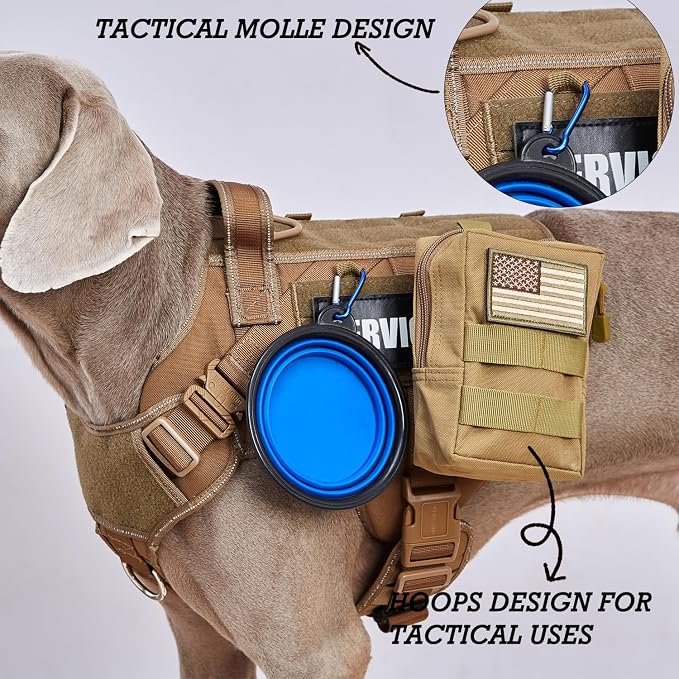 Tactical Dog Harness for Medium Large Dogs, 2X Lightweight Metal Buckle Service Dog Harness with Do Not Pet Patches, Reflective Military Dog Harness for Hiking Training Brown