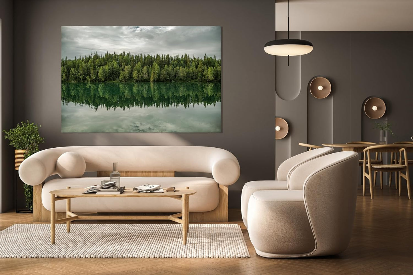 Nature Wall Art Prints - Ocean Forest Mountain Lake Canvas Landscapes - Small to Extra Large Living Room Bedroom Kitchen Bathroom Décor (Forest Reflection, 28L" x 41W")