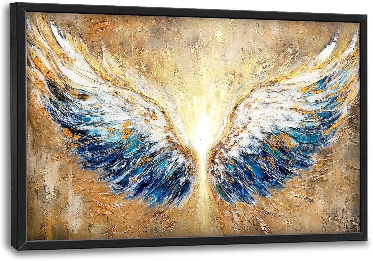 Extra Large Angel Wings Framed Wall Art for Living Room,Oversized Golden Wings Pictures Wall Decor,Holy Gold Blue Canvas Print Painting Modern Artwork Bedroom Office Bathroom 36L" x 24W"
