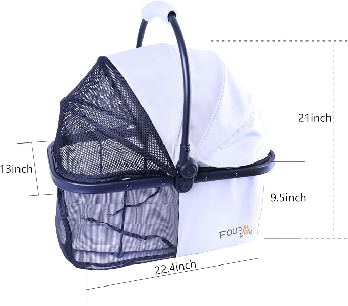 Front Full-Window pet Stroller with Detachable Carrier,4 Wheels for Cats & Dogs, with Storage Basket,Cup Holder, Travel Puppy/Cats Stroller.
