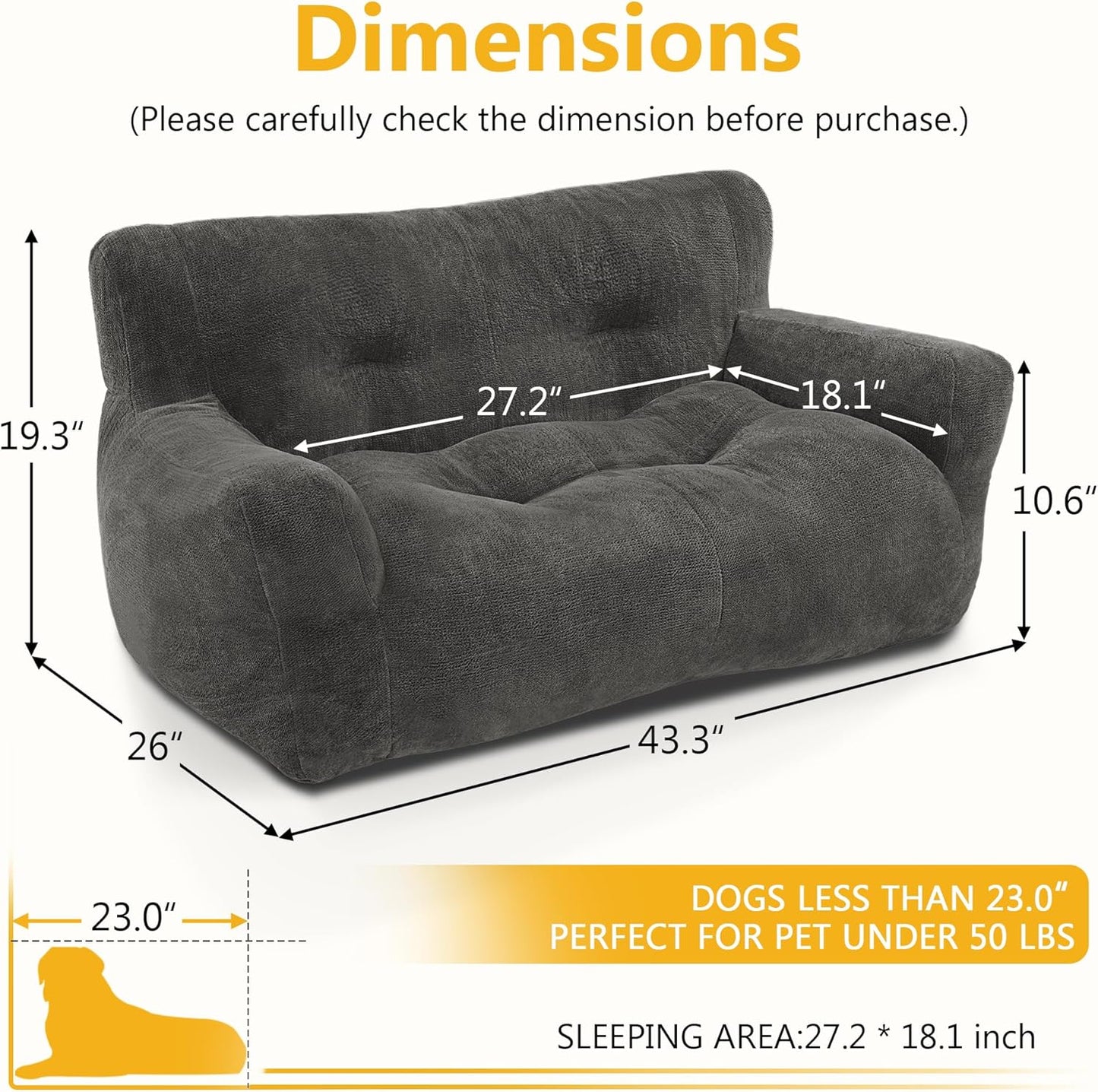 Lovupet Dog Couch for Small Medium Breed, Dog Sofa Bed Full Filled Sponge, No Assembly Need, PS581 (Neutral Grey)