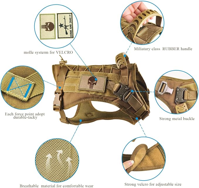 Tactical Service Dog Vest Harness K9 Military Molle Dog Vest for Outdoor Training Wear-Resisting Pet Harness with Rubber Handle & Metal Buckle