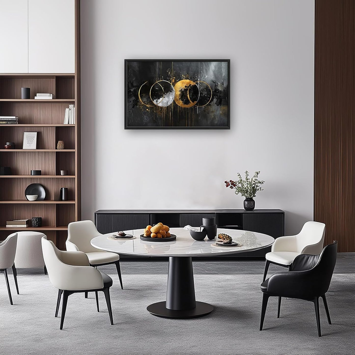 Quorin Abstract Sun Moon Large Wall Art Black and Gold Circle Pictures Sun and Moon Wall Decor Canvas Print Painting Artwork for Bathroom Living Room Bedroom 36L x 24W