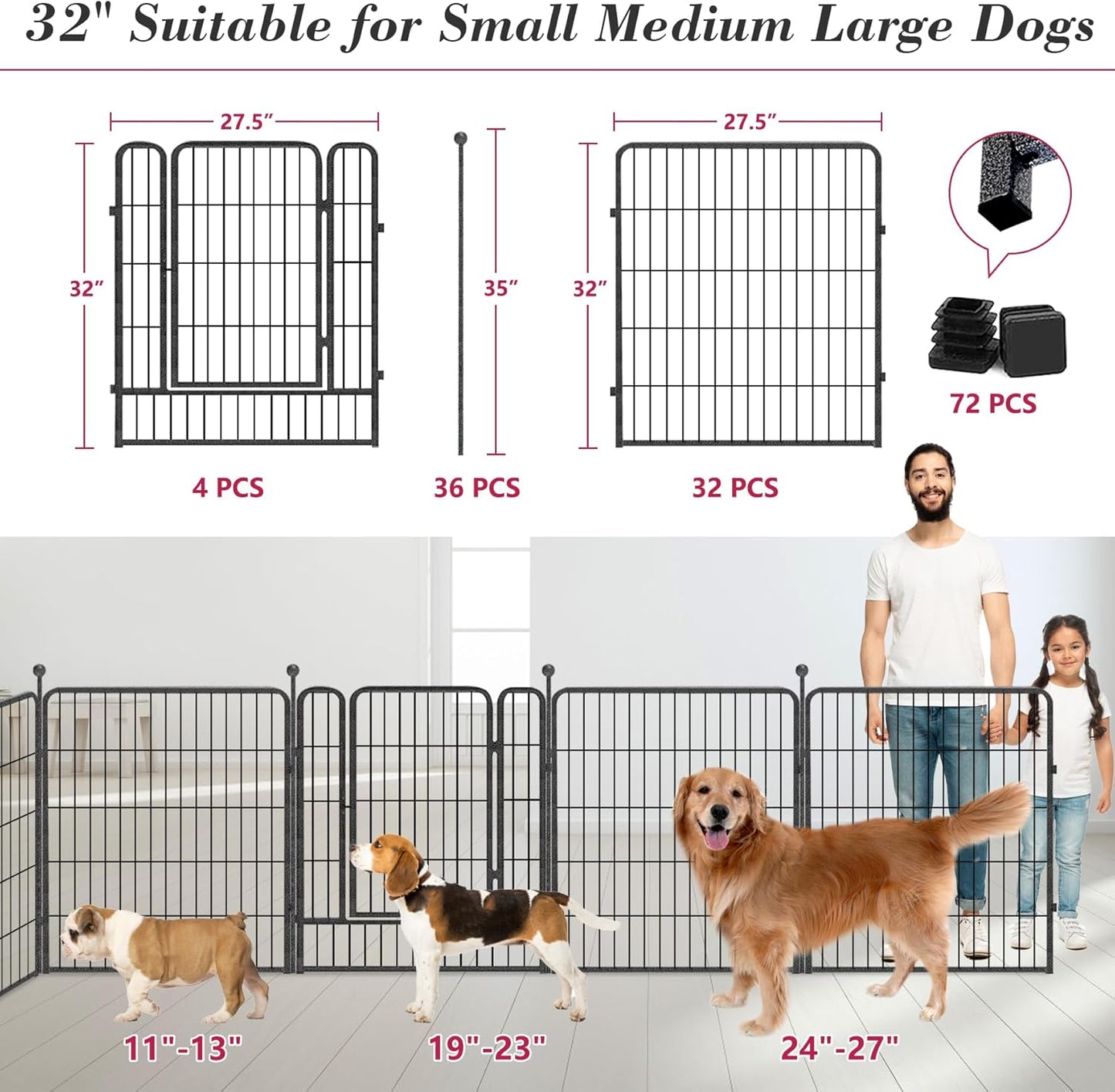 Dog Playpen 32 inch 36 Panels Indoor Outdoor Dog Pen for Medium/Small Dogs Heavy Duty Metal Dog Fence Outdoor for Yard, Puppy Playpen with Door Portable Pet Fence for RV Camping Yard