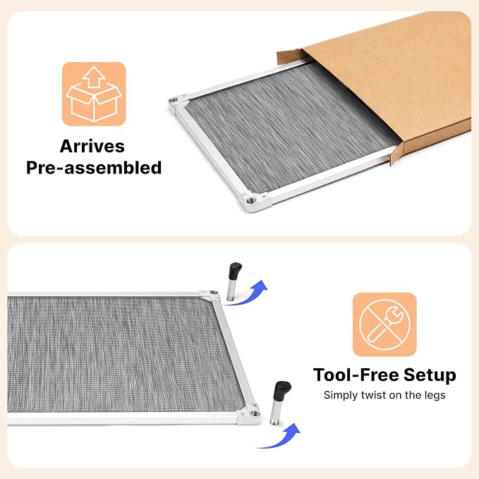 Veehoo Chew Proof Elevated Dog Bed, Silver Aluminum Dog Cot, Pre-Assembled | Cooling Raised Dog Bed for Large Dogs, Indestructible Dog Bed for 42" Crate, Breathbale, Non-Slip Feet, Indoor Outdoor