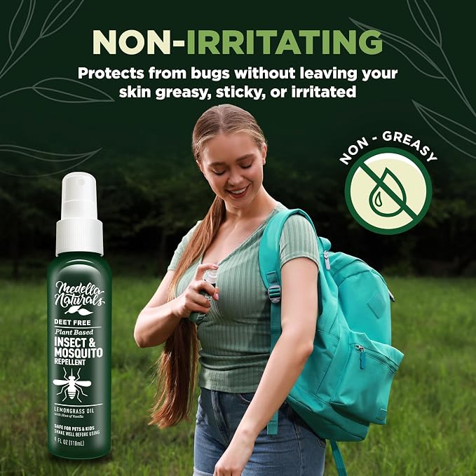 Medella Naturals Insect & Mosquito Repellent, DEET-Free Naturally Derived Formula, Kid and Pet Friendly, Made in The USA, 4 Ounce Spray Bottle