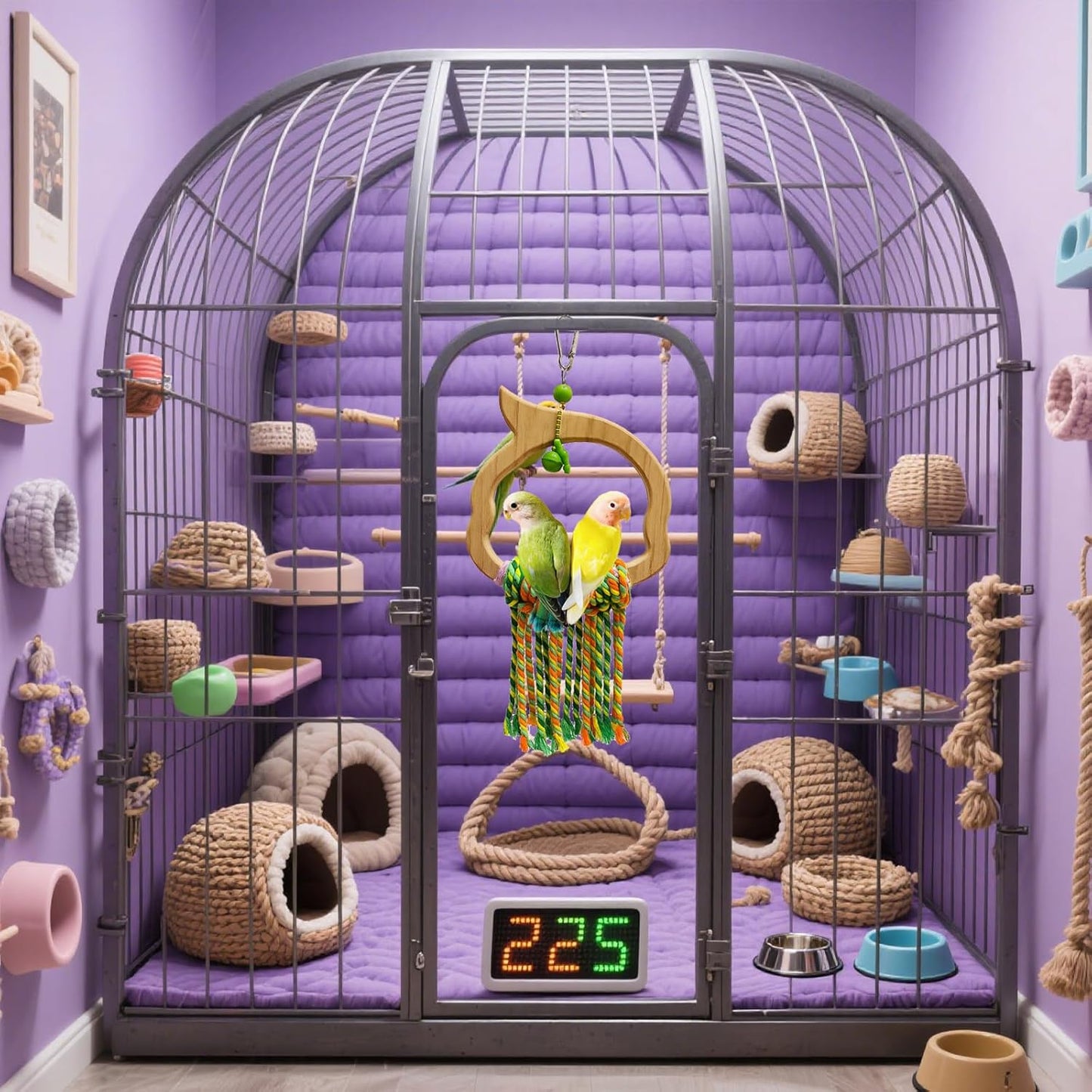 Bird Swing for Parrots – Extra Strong Natural Wood and Rope Hanging Toy for Large and Small Birds,Cage Perch Accessory for Macaws,Cockatoos,Parakeets,African Greys,Conures