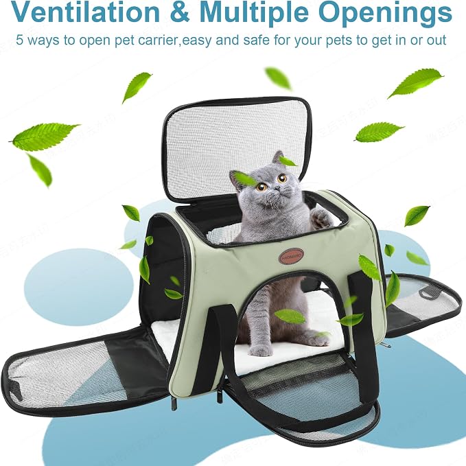 Cat Carrier Dog Carrier Pet Carriers for Medium Small Cats Dogs Puppies up to 15 Lbs,TSA Airline Approved Small Dog Cat Carriers Soft Sided,Collapsible Travel Puppy Carrier (Green, Large)