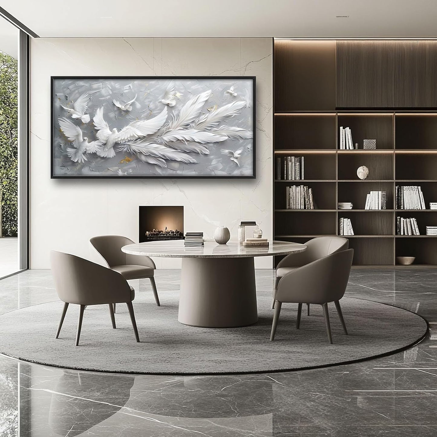 Quorin Feather Dove Bird Large Wall Art White Gray Holy Wings Pictures Peaceful Birds Flying Wall Decor Canvas Print Painting Artwork for Bathroom Living Room Bedroom 60L x 30W