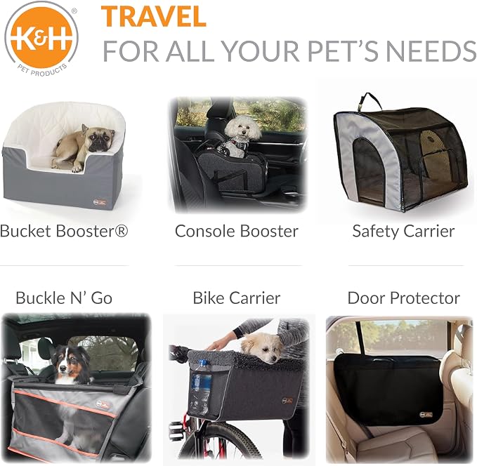 K&H Dog Car Seat, Bucket Booster for Small to Medium Pets, L Black/Cream | Collapsible Dog Car Seats for Small Dogs. Seat Belt Secured, 2 Safety Leashes, Washable Covers