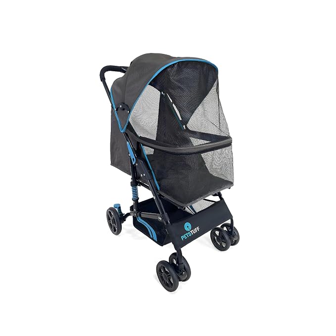 22” Buddy Buggies Foldable Pet Stroller - Shock Absorbing Frame with Storage - Machine Washable Fabric - Durable Mesh & UV Protected Retractable Canopy - Cat & Dog Stroller Up to 30lb