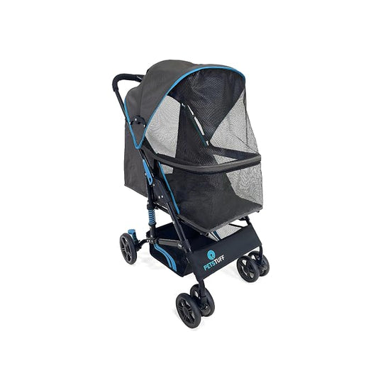 22” Buddy Buggies Foldable Pet Stroller - Shock Absorbing Frame with Storage - Machine Washable Fabric - Durable Mesh & UV Protected Retractable Canopy - Cat & Dog Stroller Up to 30lb