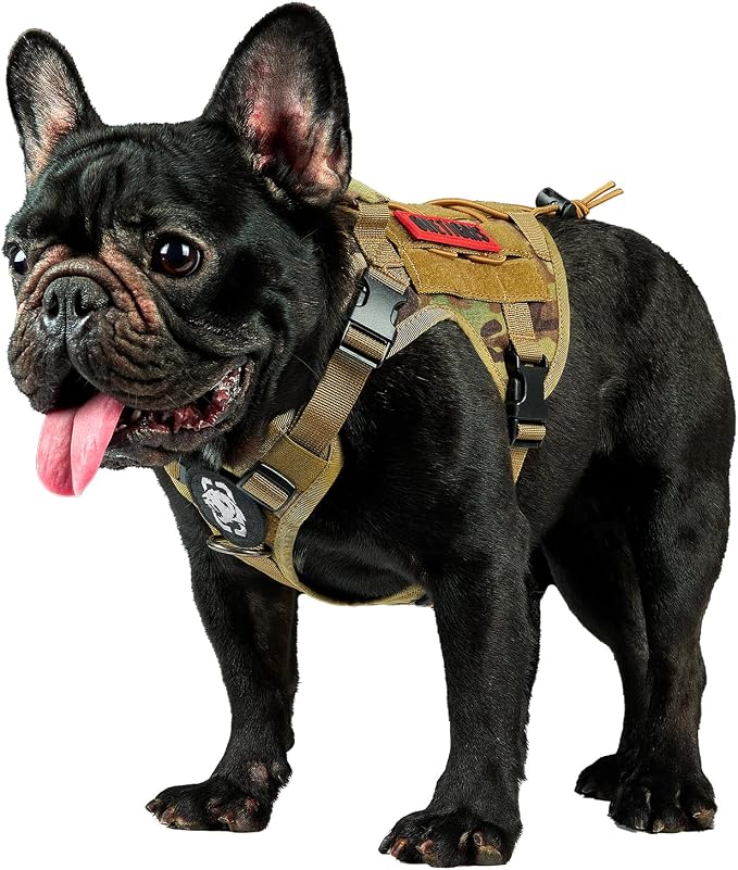 OneTigris Tactical Dog Harness with Handle No-Pull Adjustable for Small Dog | Military 1000D Pullable Nylon, Service Dog Vest with Hook & Loop Panels, Easy On & Off for Walking Hiking Training Camo XXS