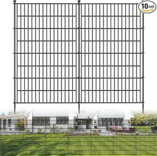 10 Panels No Dig Decorative Outdoor Garden Fence for Yard, 48 in(H) X 26.25 ft(L) Animal Barrier Fencing Rustproof Metal Wire Panel Border for Dog, Rabbits, and Patio Temporary Ground Stakes