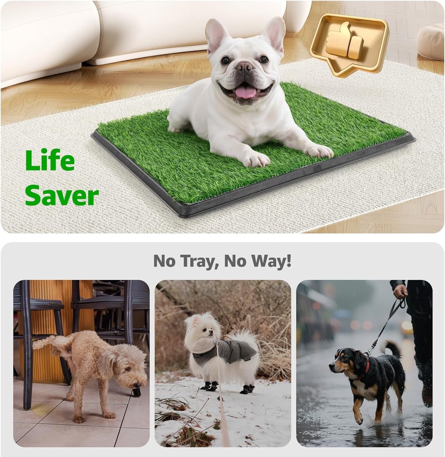 Dog Grass Pet Loo Indoor/Outdoor Portable Potty, Dog Litter Box, Artificial Grass Patch Bathroom Mat and Washable Pee Pad for Puppy Training, Full System with Trays (Pet Training Tray, 20"x30")