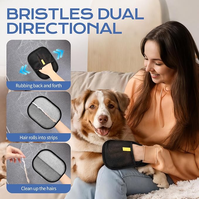 2PC Pet Hair Removal Glove for Cats and Dogs, Electrostatic Reusable Brush, for Couch, Carpet and Car Seat,