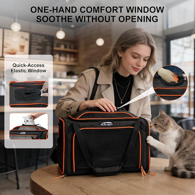 Cat Carrier Soft Expandable Pet Carrier Top & Sides Expandable Airline Approved 360° Ventilation Soft-Sided Cat Carriers Pet Travel Bag with Breathable Mesh Built-in Safety Leash & Reversible Cushion