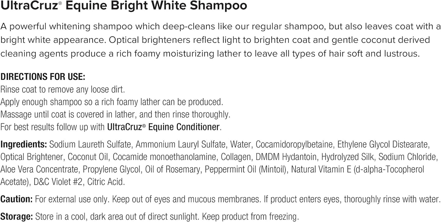 UltraCruz Equine Bright White Horse Shampoo & Conditioner Bundle, 32 oz Each with 16 oz Detangler