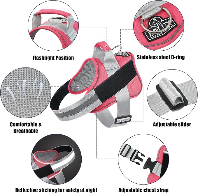 Dog Harness, No-Pull Reflective Dog Vest, Breathable Adjustable Pet Harness with Handle for Outdoor Walking - No More Pulling, Tugging or Choking