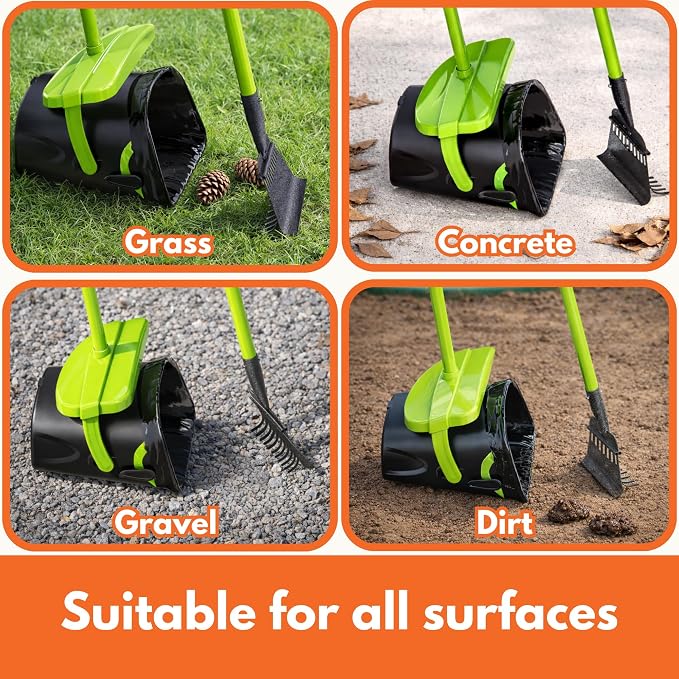 Pupzle Dry & Wet Dog Pooper Scooper with 40" Long Handle for Large Dogs | Dog Poop Shovel and Rake , Large Capacity Swivel Bin, Bag Attachment, 75 Bags, Poop Scoop for Yard, Patent Pending