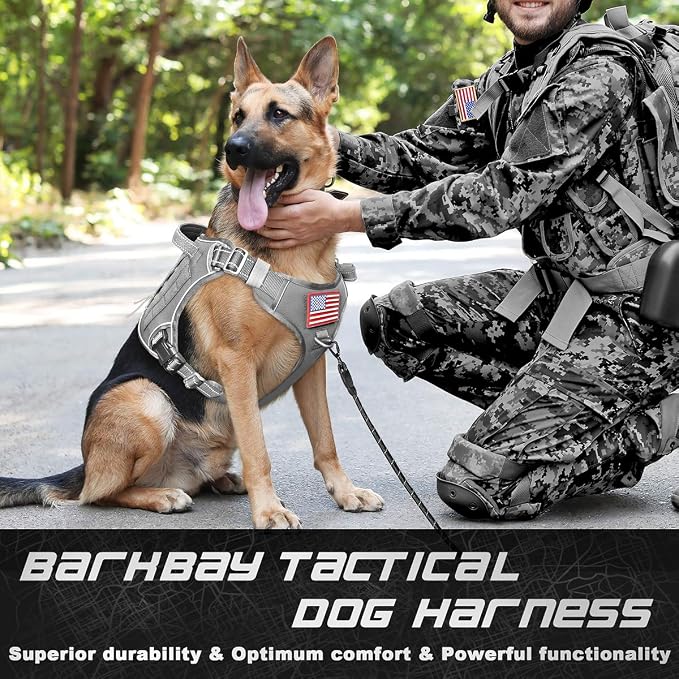 Tactical Dog Harness Large,Military Service Weighted Dog Vest Harness Working Dog MOLLE Vest with Loop Panels,No-Pull Training Harness with Leash Clips for Walking Hiking Hunting(Grey,S)