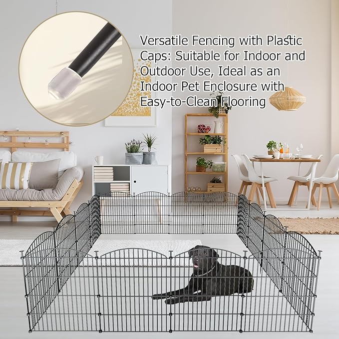 10 Panels Garden Fence Dog Fence Outdoor for Yard, 32in H x 23.6ft L Rustproof Metal Fencing with Ground Stakes | No Dig Animal Proof Containment for Pets/Rabbits | Durable Patio Security Panels