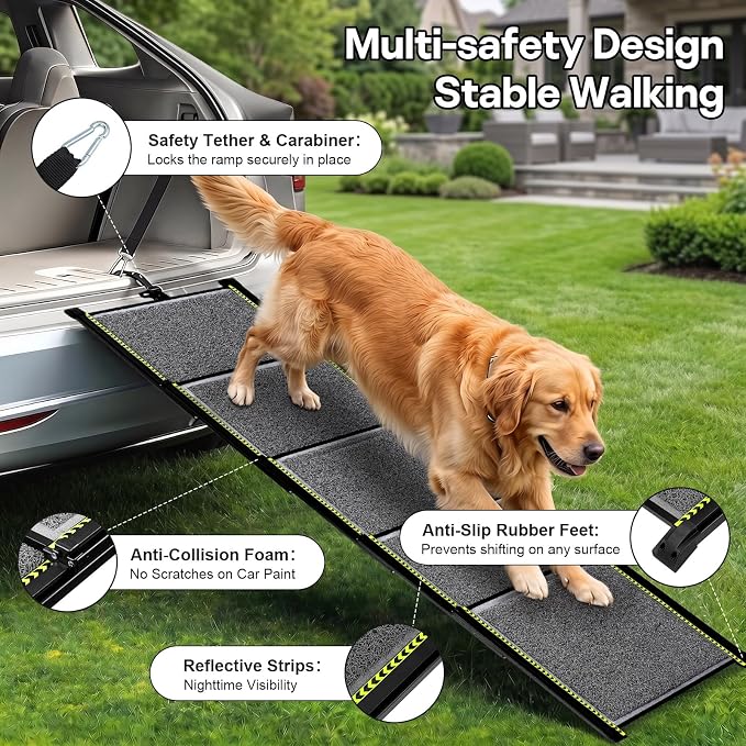 75'' Extra Long Telescoping Dog Ramp, 20" Wide Dog Car Ramp for Large Dogs | Telescoping Dog Car Ramp, Up to 250 LBS, Non-Slip Loofah Surface, Portable Outdoor Pet Ramps for Dogs to Get in SUV/Truck/Rv