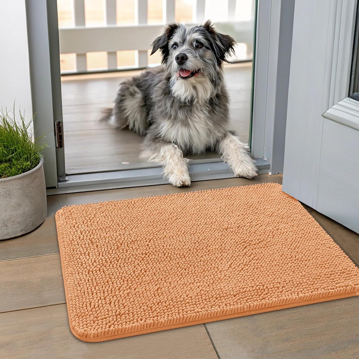 Smiry Dog Door Mat for Muddy Paws 24x16, Absorbs Moisture and Dirt Doormat, Non-Slip Washable Quick Dry Chenille Front Door Mat Indoor Entrance, Entryway Carpet for Inside Floor, Orange