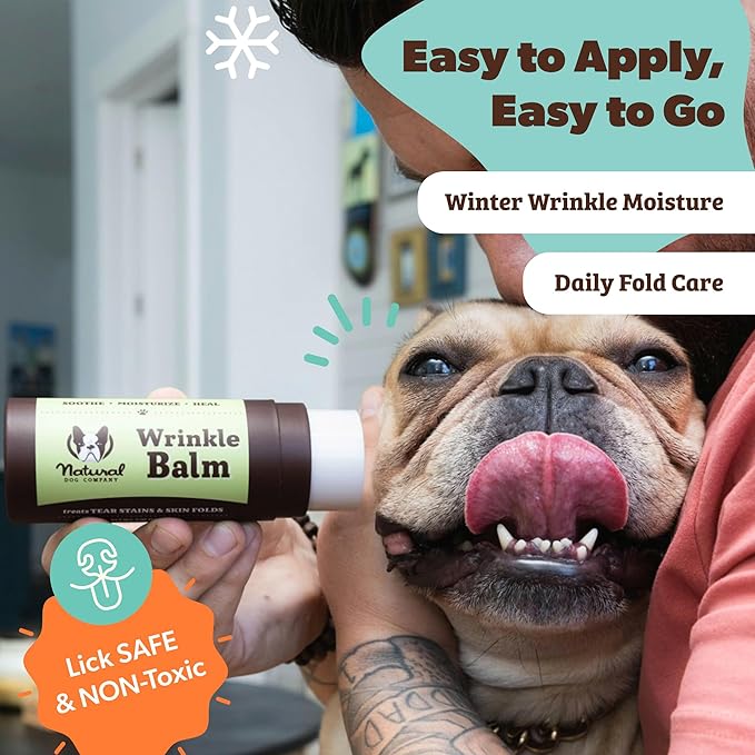 Natural Dog Company Wrinkle Balm for Dogs – Dog Wrinkle Balm for Skin Folds, Facial Creases & Wrinkles, Lick-Safe Wrinkle Cream for Bulldogs, Pugs & Bully Breeds, Daily Winter Skin Care, 2 oz Stick