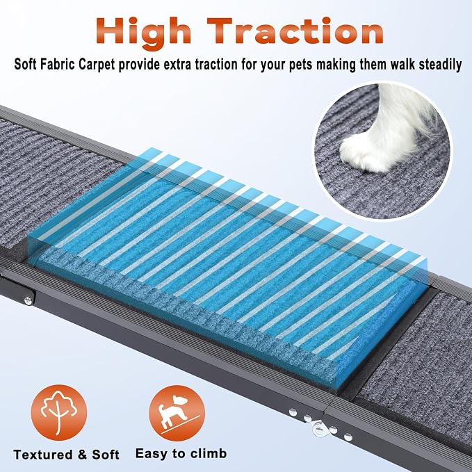 71" Long Dog Ramp for Car, Foldable Pet Dog Ramps for Large Dogs for Truck | Foldable 17" Wide Portable Dogs Ramp for Truck, Non-Slip Ramp for Dogs to Get in Car, Pet Ramp for Large Dogs Up to 150LBS