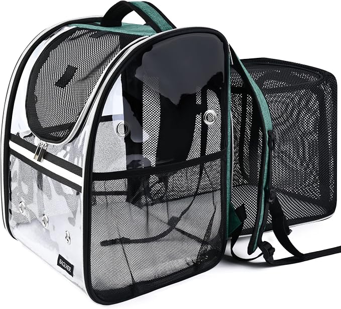 BAGLHER Expandable Pet Carrier Backpack，Pet Bubble Backpack for Small Cats Puppies Dogs Bunny, Airline-Approved Ventilate Transparent Capsule Backpack for Travel, Hiking and Outdoor Use. Green