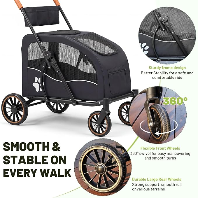 Dog Stroller for Large Dogs(up to 110lbs), Foldable Pet Stroller with Detachable & Collapsible Cabin, Dog Stroller for 2 Dogs or Multiple Cats, Spacious Dog Wagon for Large Dog & Medium Dog 20+ lbs